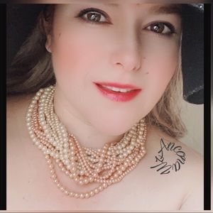 Vintage Torsade Necklace beige & Peach Freshwater faux pearls 15” length